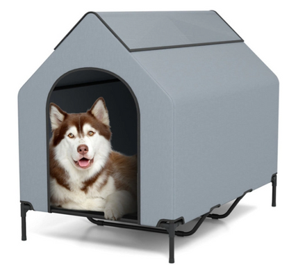 Elevated Covered Bed with Ventilated Windows for Indoor or Outdoor Use for Dogs