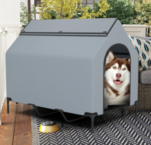 Elevated Covered Bed with Ventilated Windows for Indoor or Outdoor Use for Dogs