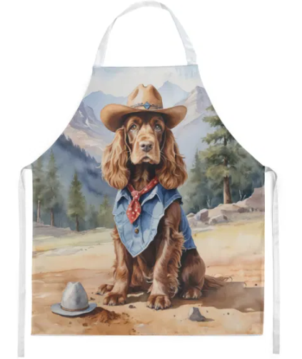 English Cocker Spaniel - Welcome Cowboy Apron for Cooking, Baking and Crafts for Adult Women and Men - Unisex Large