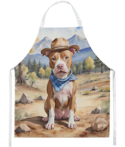 Pit Bull Terrier - Welcome Cowboy Apron for Cooking, Baking and Crafts for Adult Women and Men - Unisex Large