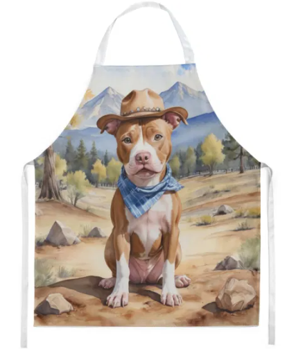 Pit Bull Terrier II - Welcome Cowboy Apron for Cooking, Baking and Crafts for Adult Women and Men - Unisex Large