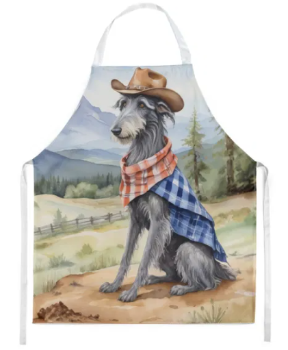 Scottish Deerhound - Welcome Cowboy Apron for Cooking, Baking and Crafts for Adult Women and Men - Unisex Large