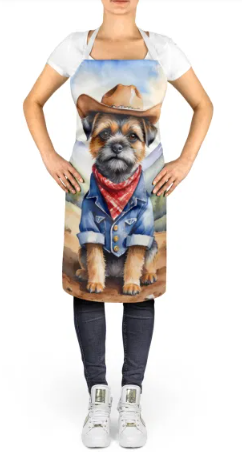 Border Terrier - Welcome Cowboy Apron for Cooking, Baking and Crafts for Adult Women and Men - Unisex Large