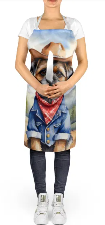 Border Terrier - Welcome Cowboy Apron for Cooking, Baking and Crafts for Adult Women and Men - Unisex Large