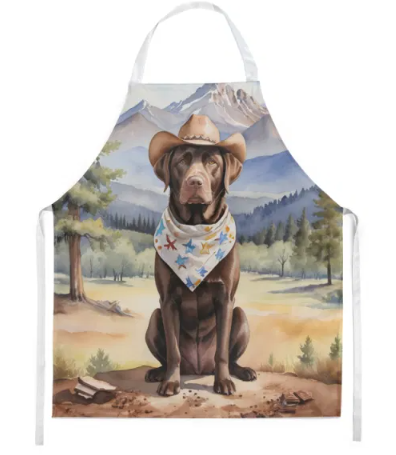 Chocolate Labrador Retriever - Welcome Cowboy Apron for Cooking, Baking and Crafts for Adult Women and Men - Unisex Large