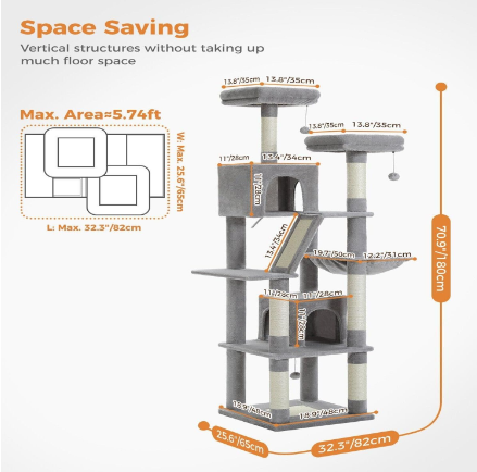 Multi-Level Tower With 2 Perches, 2 Condos, Hammock And Pompoms for Cats