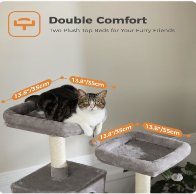 Multi-Level Tower With 2 Perches, 2 Condos, Hammock And Pompoms for Cats