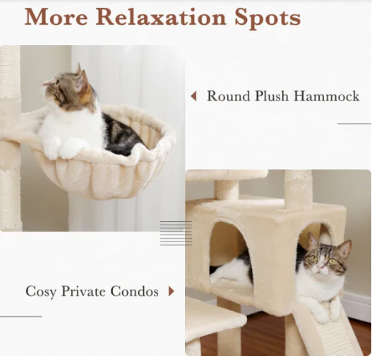 Multi-Level Cat Tree/Tower With Sisal-Covered Scratching Post, Cozy Cat Condo, Padded Top Perch For Indoor Cats