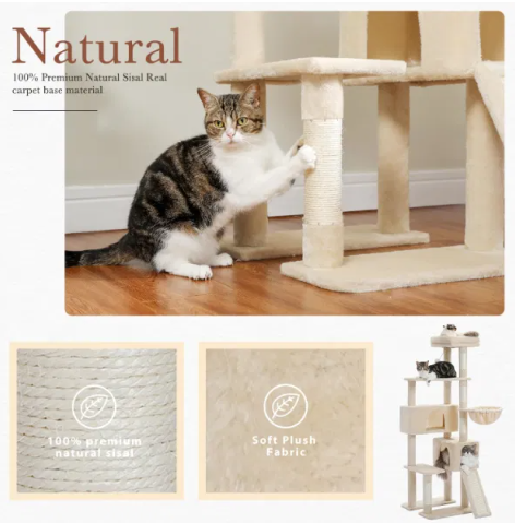 Multi-Level Cat Tree/Tower With Sisal-Covered Scratching Post, Cozy Cat Condo, Padded Top Perch For Indoor Cats