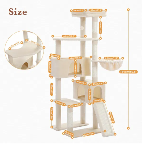 Multi-Level Cat Tree/Tower With Sisal-Covered Scratching Post, Cozy Cat Condo, Padded Top Perch For Indoor Cats