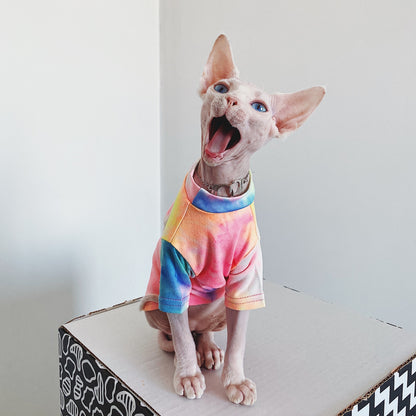 Tie-Dyed Rainbow Shirts for Hairless Cats