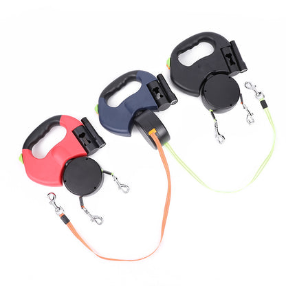 Retractable Reflective Double Dog Walking Leash With Light