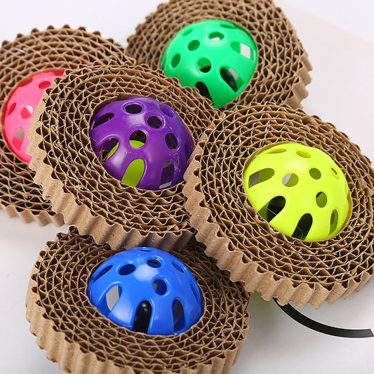 Corrugated Paper Feline Toy Ball and Bell