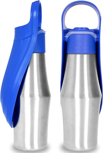 Stainless Steel Water Bottle with Silicone Leaf Bowl For Dog