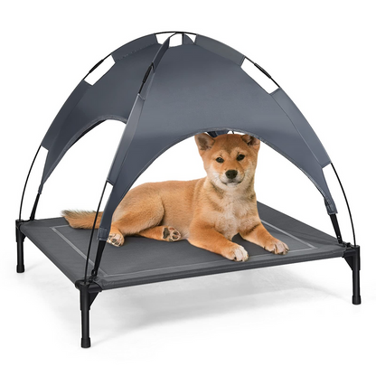 Portable Elevated Bed With Removable Shade Canopy for Dogs