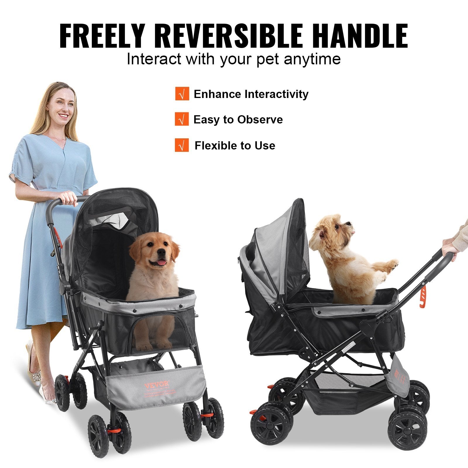 Folding 4 Wheel Stroller for Medium Dogs