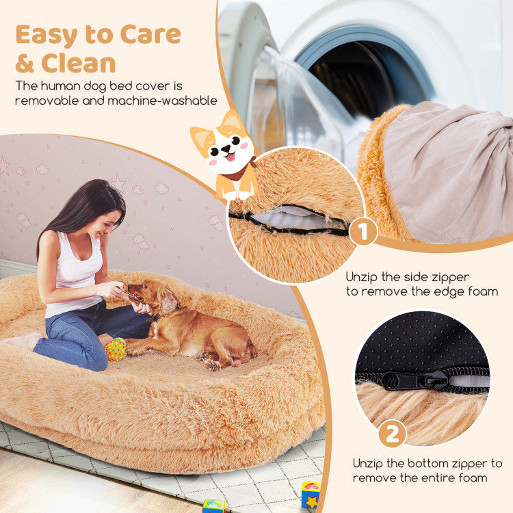 Washable Fluffy X-Large Dog Bed with Soft Blanket and Plump Pillow