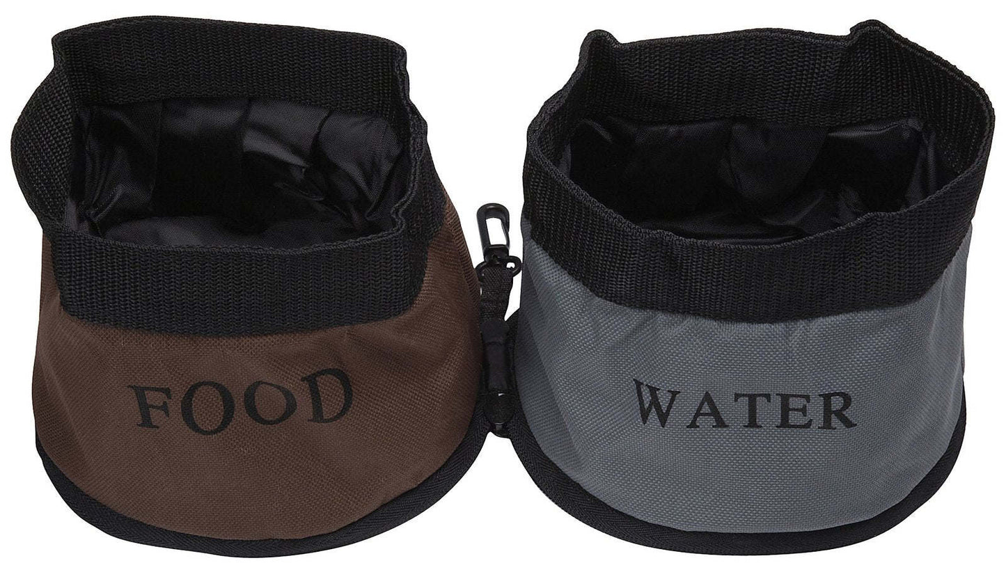 Zippered Double Food and Water Travel Bowl for Dogs and Cats