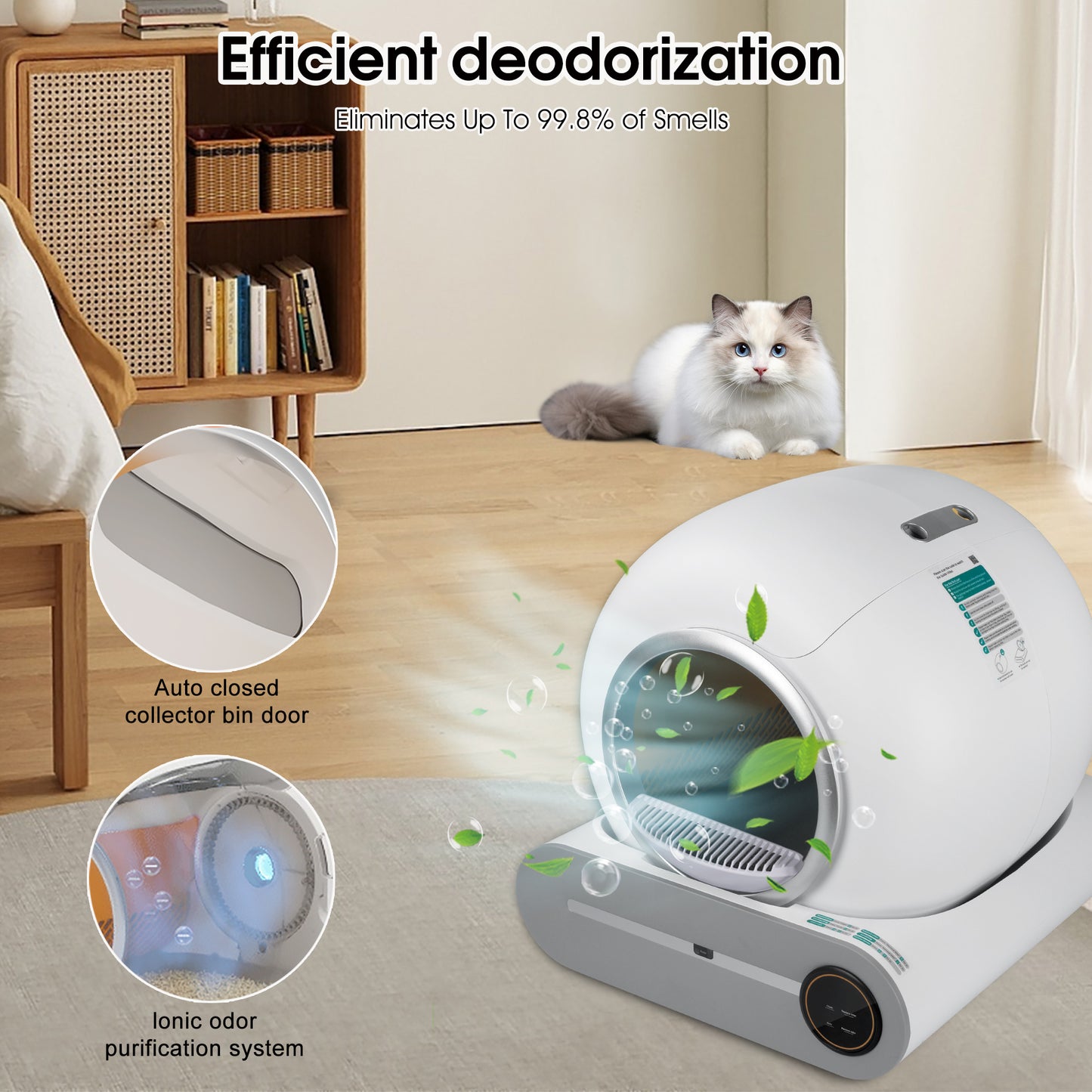 Self-Cleaning Automatic Scooping and Odor Removal App Controlled Litter Box for Cats