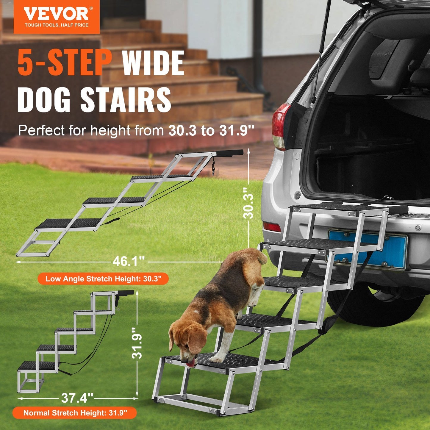 5-step Folding  Aluminum Steps Capacity up to 150 lbs for Dogs