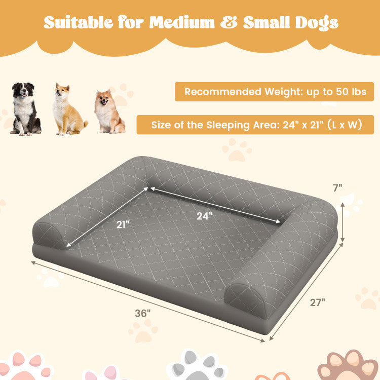 Foam Crate Bed with 3-Side Bolster and Washable Bed Cover for Dogs