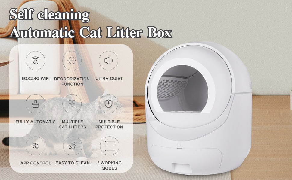 Smart Automatic Scooping and Odor Removal Litter Box for Cats