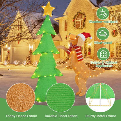 4FT Lighted Tinsel Christmas Tree Decoration with Plush Goldendoodle Dog