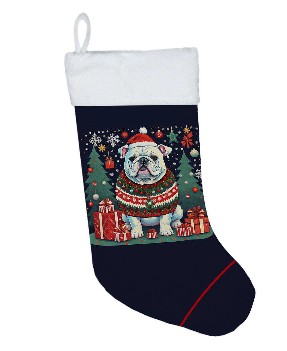 White English Bulldog -  Christmas Holiday Stocking for Fun Family Decorations