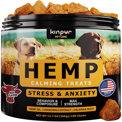 Kinpur - Calming Chews with Hemp Oil Aid for Anxiety and Hip and Joint Health for Dogs - 180 count