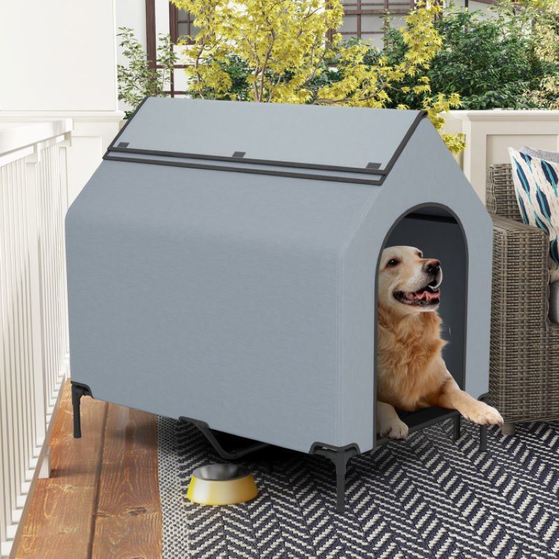 Elevated Covered Bed with Ventilated Windows for Indoor or Outdoor Use for Dogs