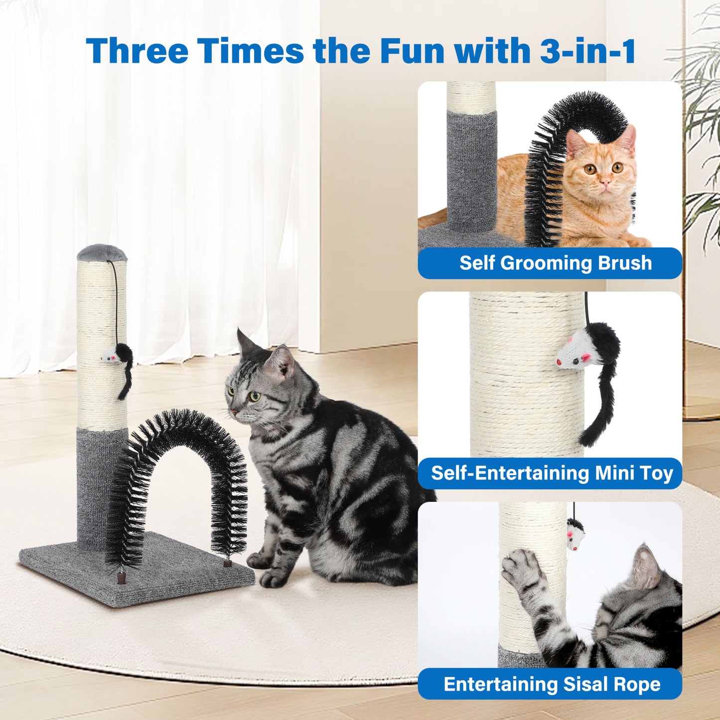 Scratching Post Pad with Self Groomer Brush for Cats