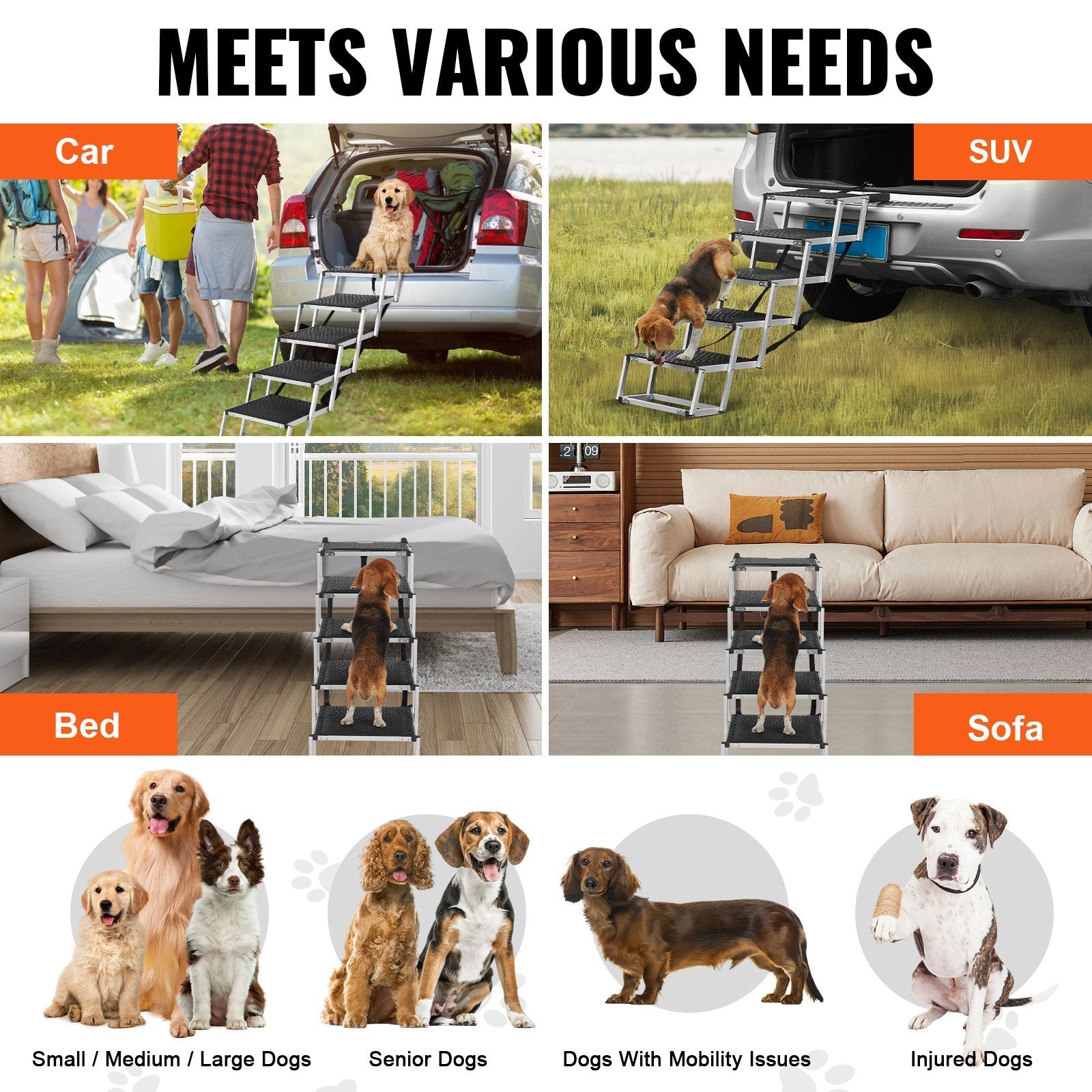 5-step Folding  Aluminum Steps Capacity up to 150 lbs for Dogs