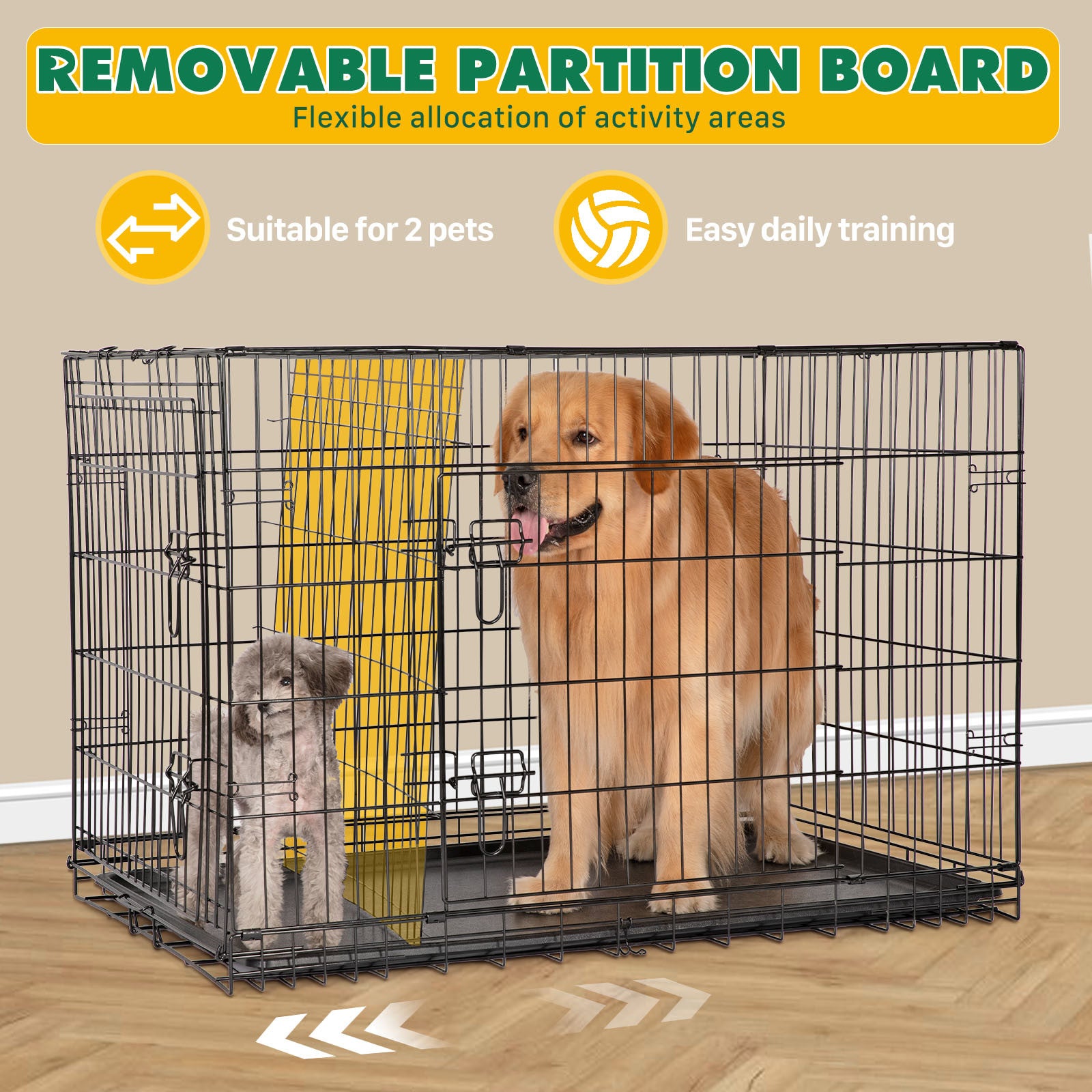 Folding Metal Kennel-Crate with Divider Panel Double Doors with Leak-Proof Tray for Dogs - 30 Inches