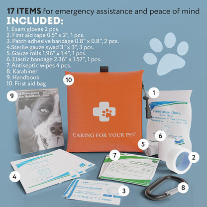 Portable First Aid Kit for Pet Emergencies - 17 Pcs First Aid Kit