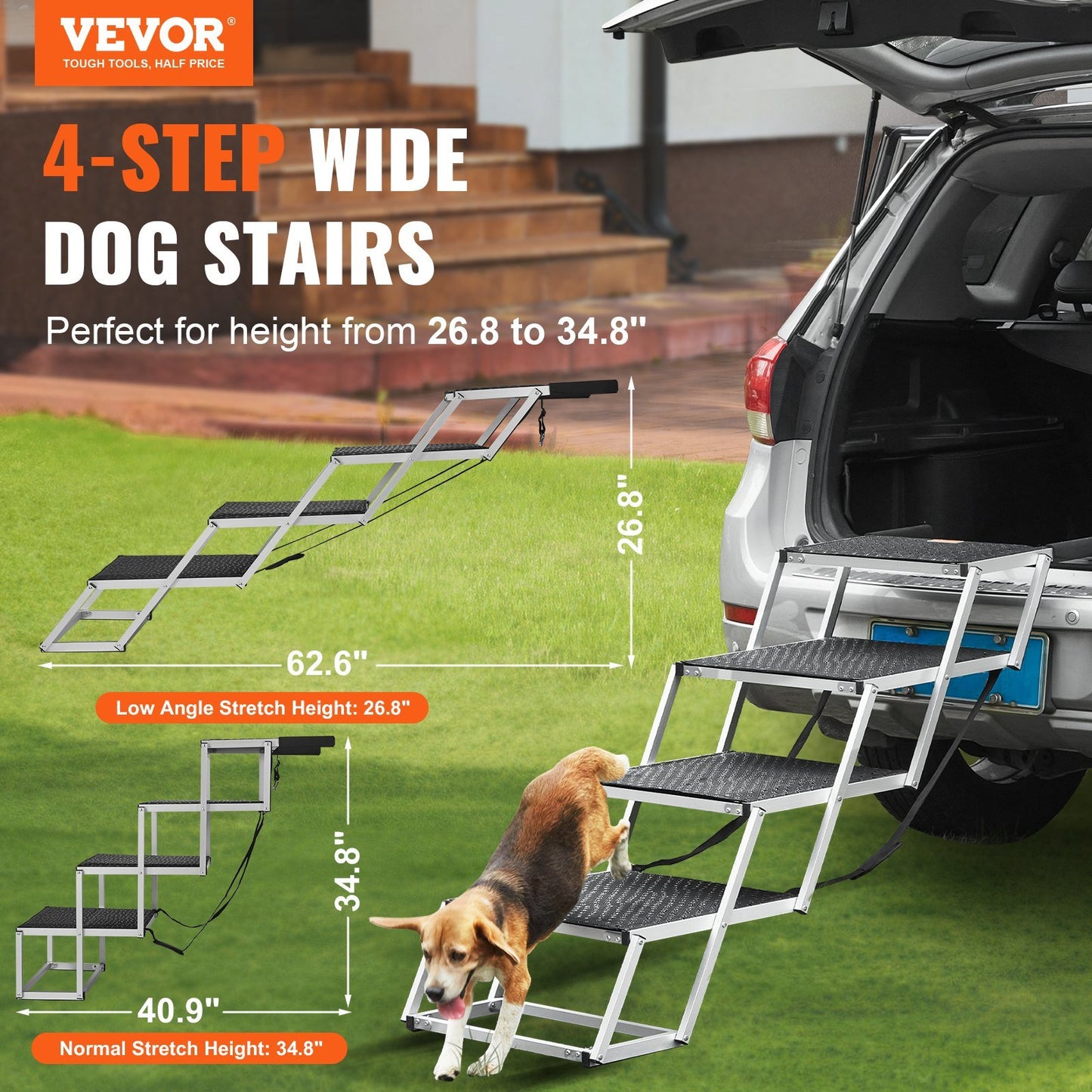 Folding 4-step Aluminum Dog Steps for Loads up to 250 lbs