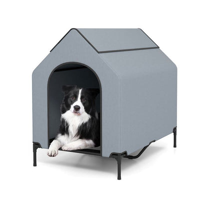 Elevated Covered Bed with Ventilated Windows for Indoor or Outdoor Use for Dogs