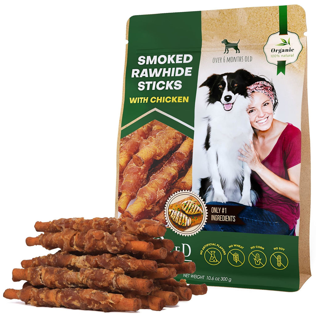 Organic Natural Smoked Rawhide Chicken Chew Treats for Dogs