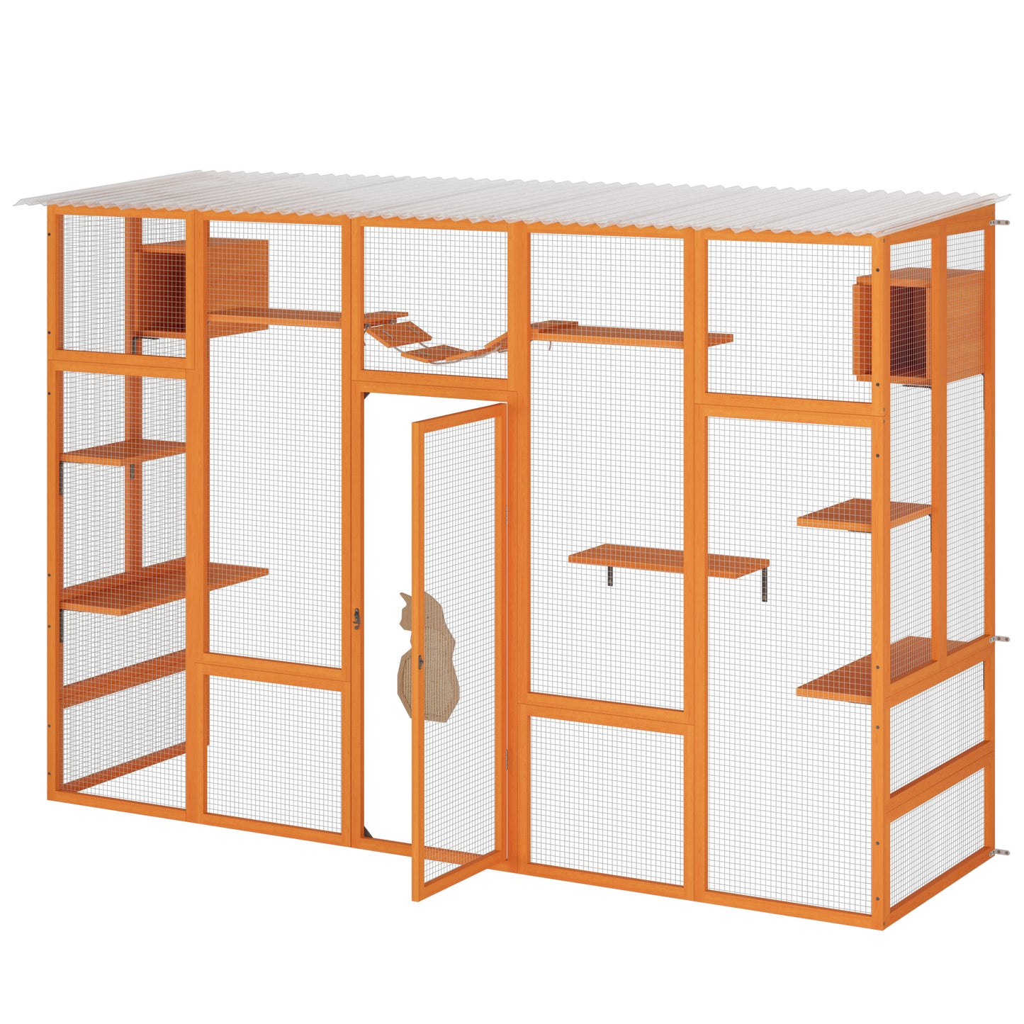 Ultimate Cat Enclosure with Jumping Platforms, Condos, Bridge and Scratching Board - Orange