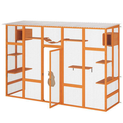 Ultimate Cat Enclosure with Jumping Platforms, Condos, Bridge and Scratching Board - Orange