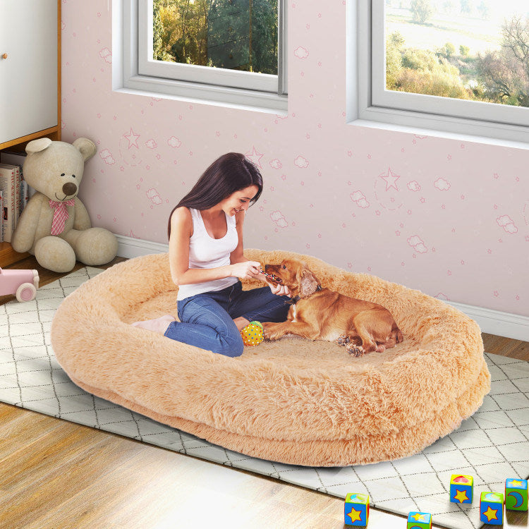 Washable Fluffy X-Large Dog Bed with Soft Blanket and Plump Pillow