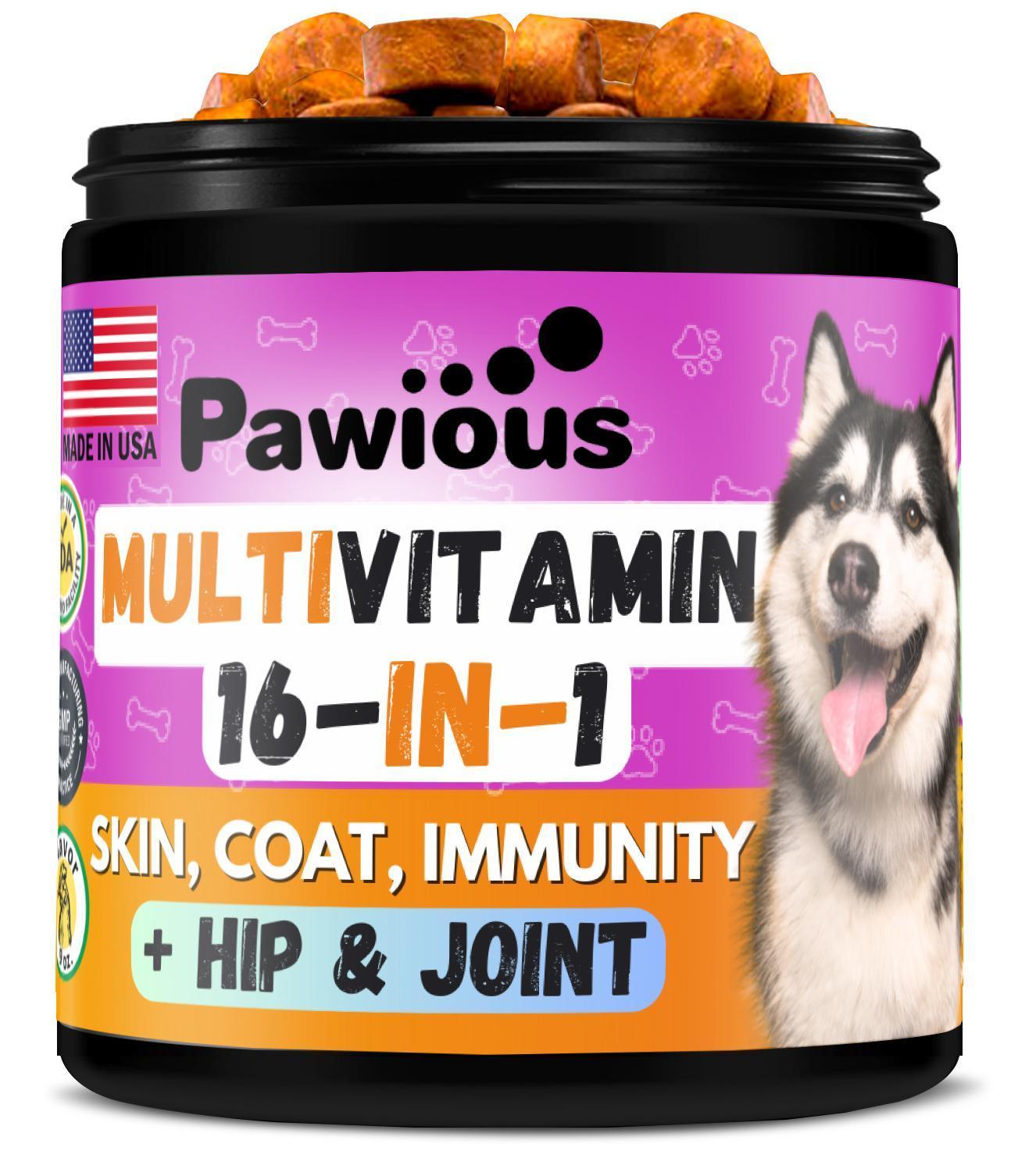 Pawious - 16 in 1 Multivitamin Chews with Glucosamine Supplements for Senior and Puppy Dogs - 120 count