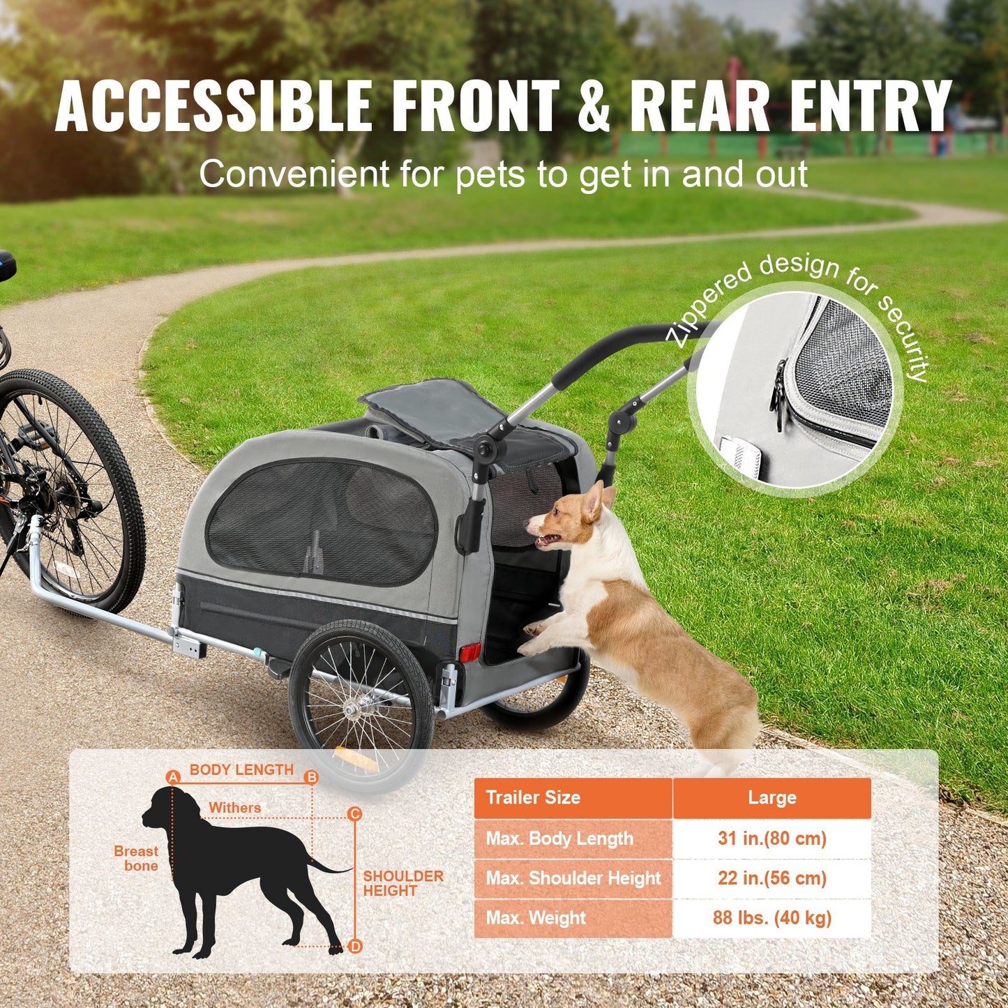 2-in-1 Easy Folding Stroller/Bike Trailer Supports up to 88 lbs for Dogs