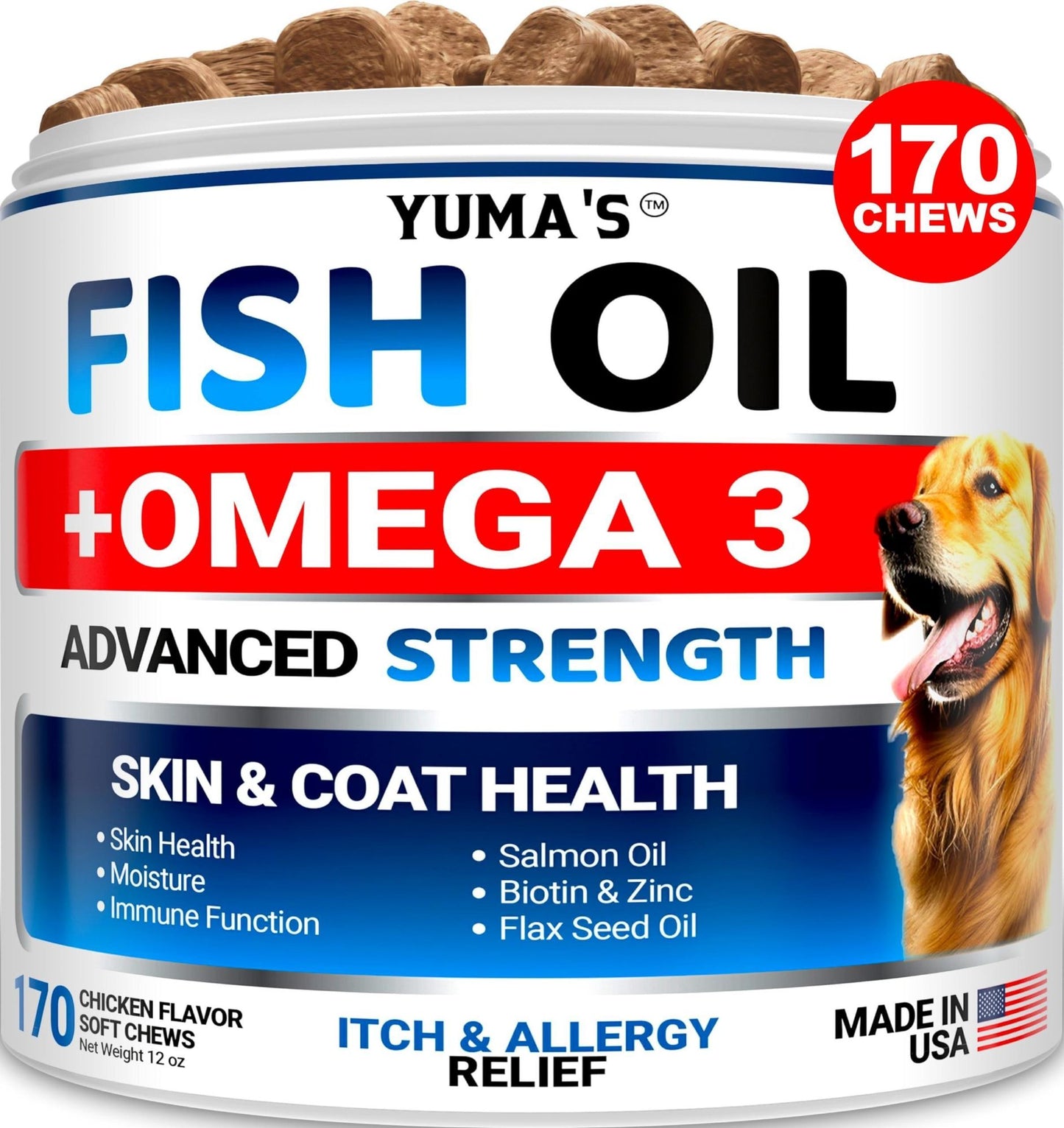 Yuma's - Omega 3 Fish Oil Skin and Coat Supplement Chews for Dogs