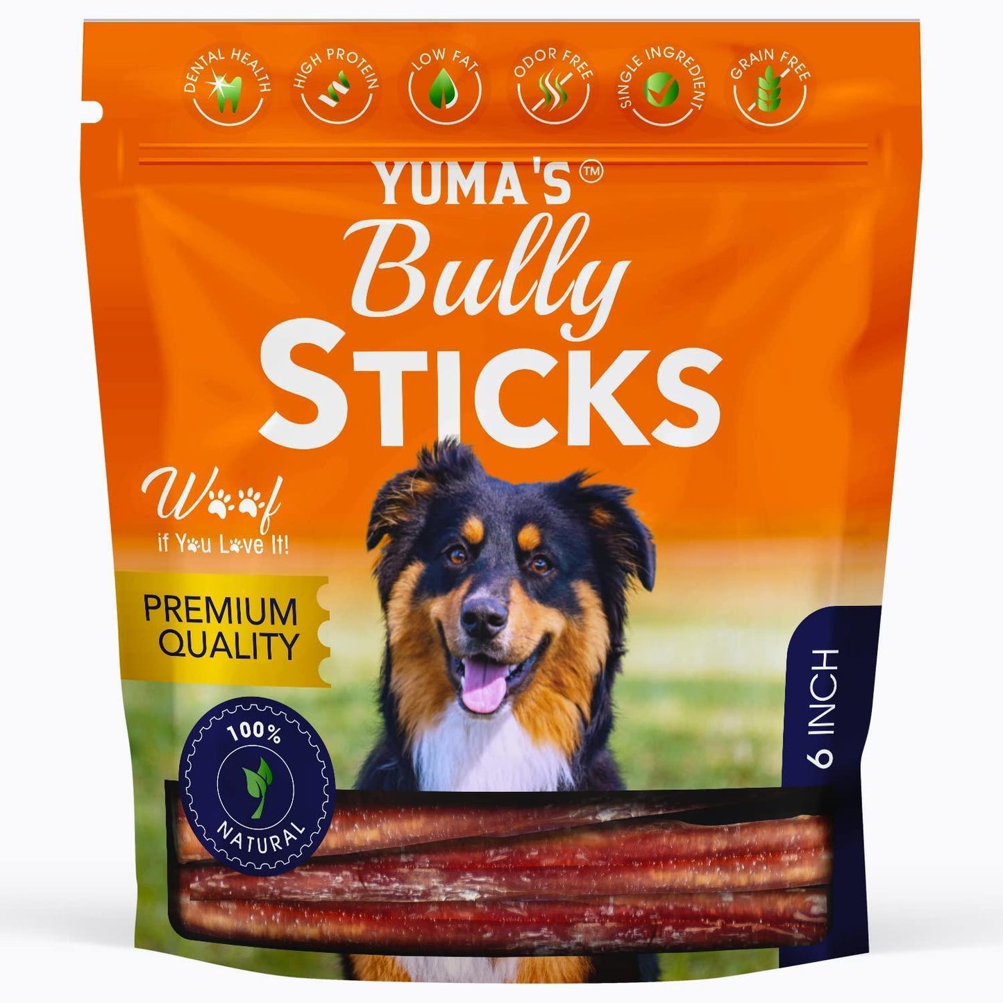 Yuma's Natural Bully Sticks 6 inch Chew Treats for Dogs - 10 pk