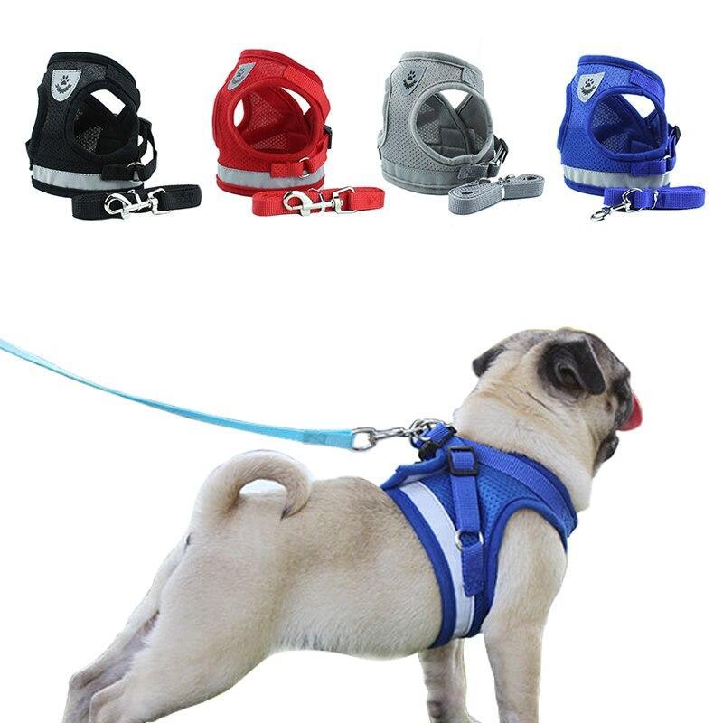 Reflective Leash and Mesh Vest Harness Set for Small Dogs