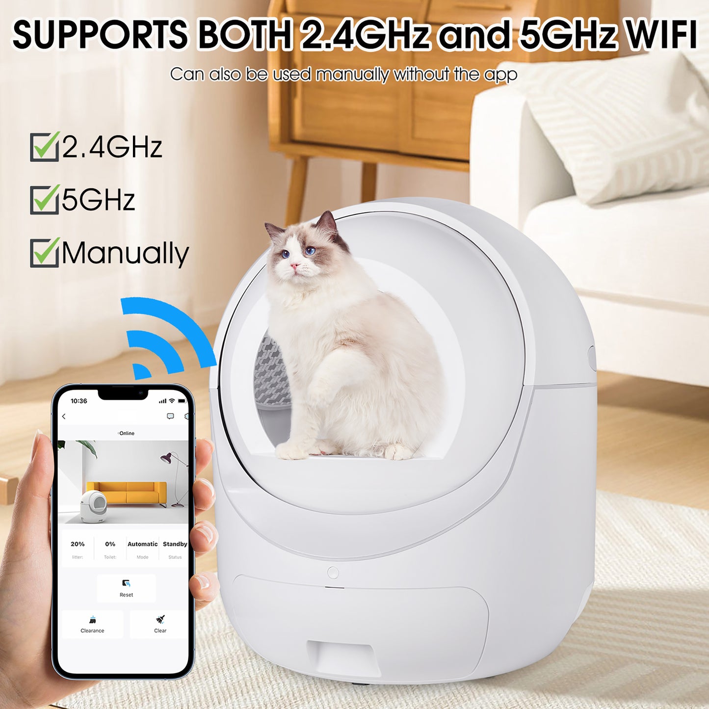 Smart Automatic Scooping and Odor Removal Litter Box for Cats