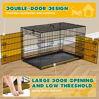 Folding Metal Kennel-Crate with Divider Panel Double Doors with Leak-Proof Tray for Dogs - 30 Inches