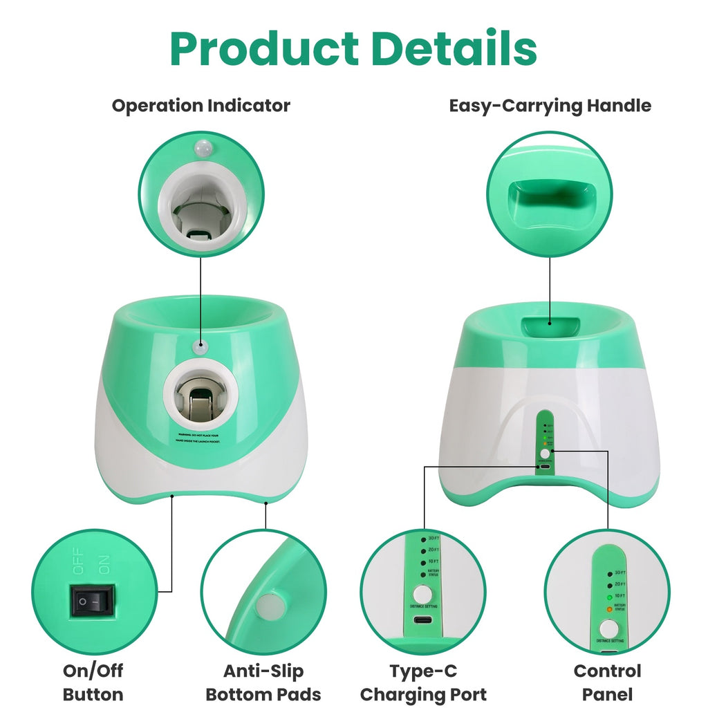 Adjustable Automatic Ball Launcher Included 6 Tennis Balls for Dogs