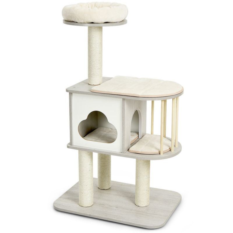 Wooden Activity Tree with Platform and Cushions for Cats