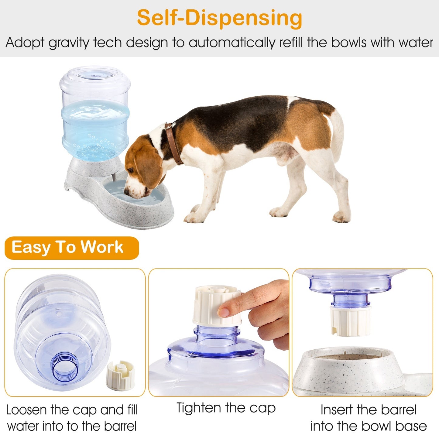 3.5L/1Gal Self-Dispensing Gravity Water Feeder for Dogs and Cats